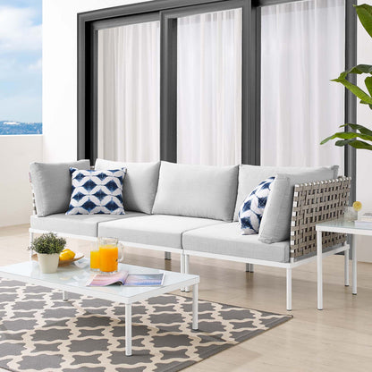 Harmony Sunbrella® Basket Weave Outdoor Patio Aluminum Sofa, Aluminum, Metal, Steel, Grey Gray, 20811