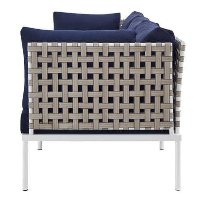 Harmony Sunbrella® Basket Weave Outdoor Patio Aluminum Sofa, Aluminum, Metal, Steel, Blue Navy, 20812