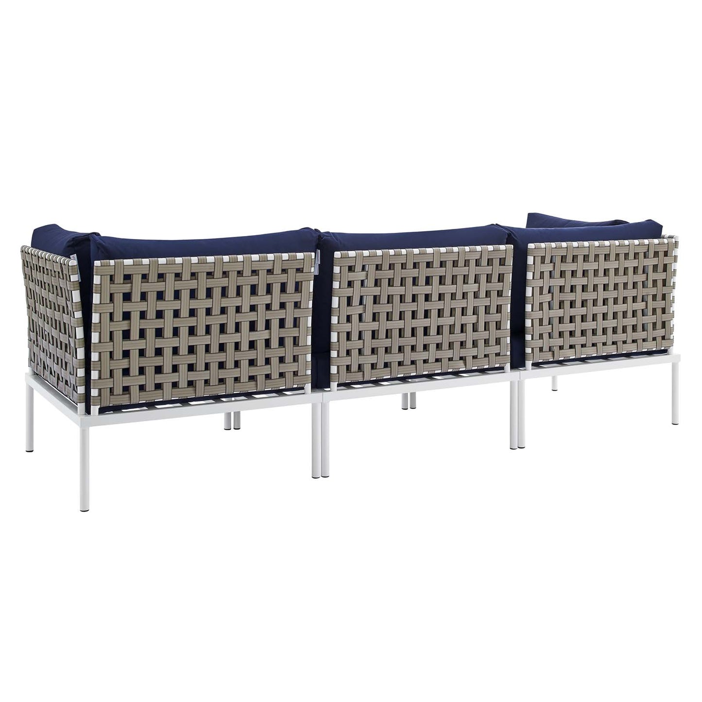 Harmony Sunbrella® Basket Weave Outdoor Patio Aluminum Sofa, Aluminum, Metal, Steel, Blue Navy, 20812