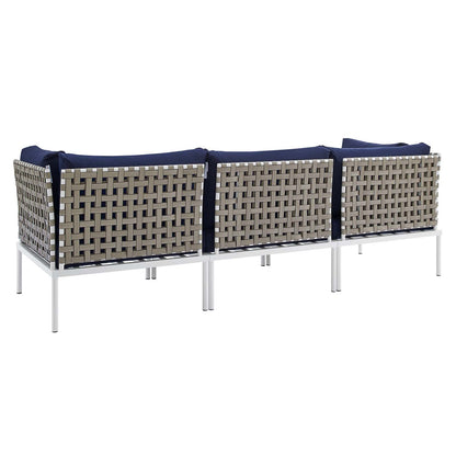Harmony Sunbrella® Basket Weave Outdoor Patio Aluminum Sofa, Aluminum, Metal, Steel, Blue Navy, 20812
