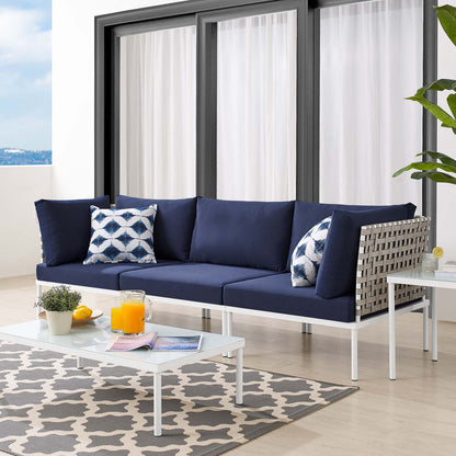 Harmony Sunbrella® Basket Weave Outdoor Patio Aluminum Sofa, Aluminum, Metal, Steel, Blue Navy, 20812