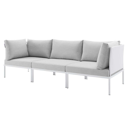 Harmony Sunbrella® Outdoor Patio Aluminum Sofa, Aluminum, Metal, Steel, White Grey Gray, 20813