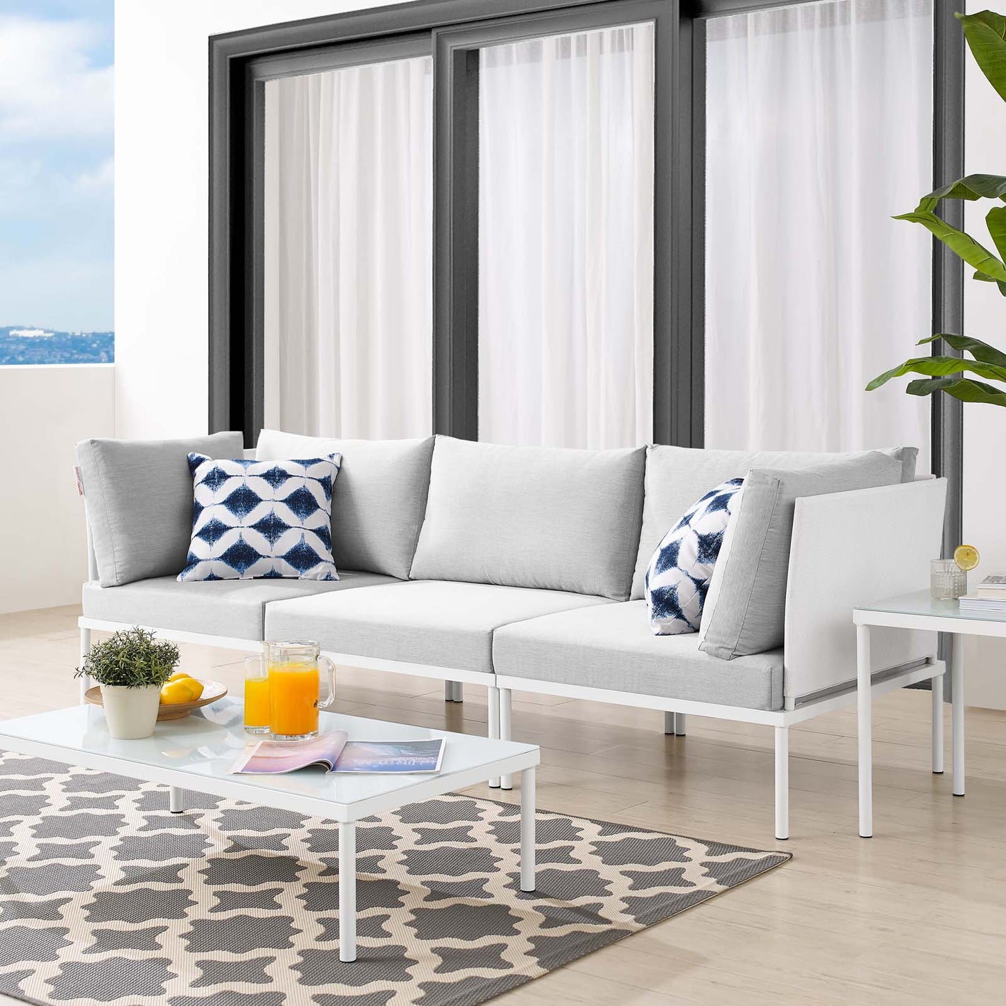 Harmony Sunbrella® Outdoor Patio Aluminum Sofa, Aluminum, Metal, Steel, White Grey Gray, 20813