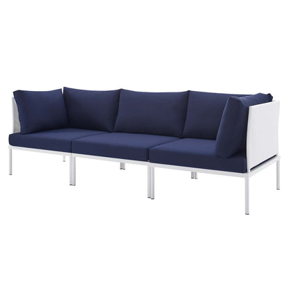 Harmony Sunbrella® Outdoor Patio Aluminum Sofa, Aluminum, Metal, Steel, White Blue Navy, 20814