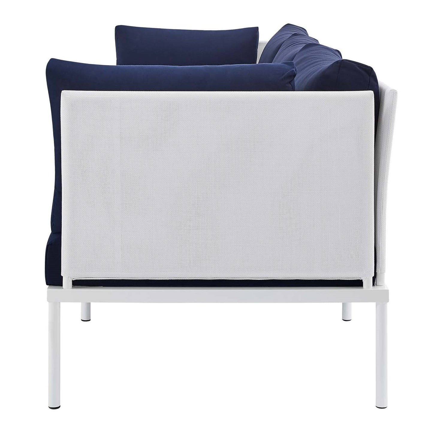 Harmony Sunbrella® Outdoor Patio Aluminum Sofa, Aluminum, Metal, Steel, White Blue Navy, 20814