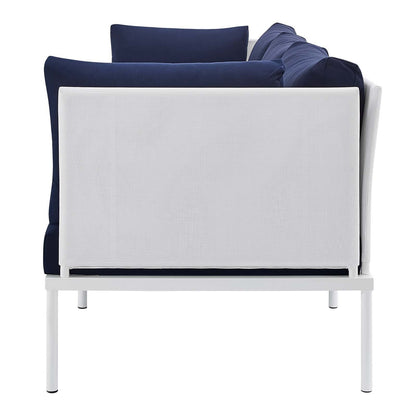 Harmony Sunbrella® Outdoor Patio Aluminum Sofa, Aluminum, Metal, Steel, White Blue Navy, 20814