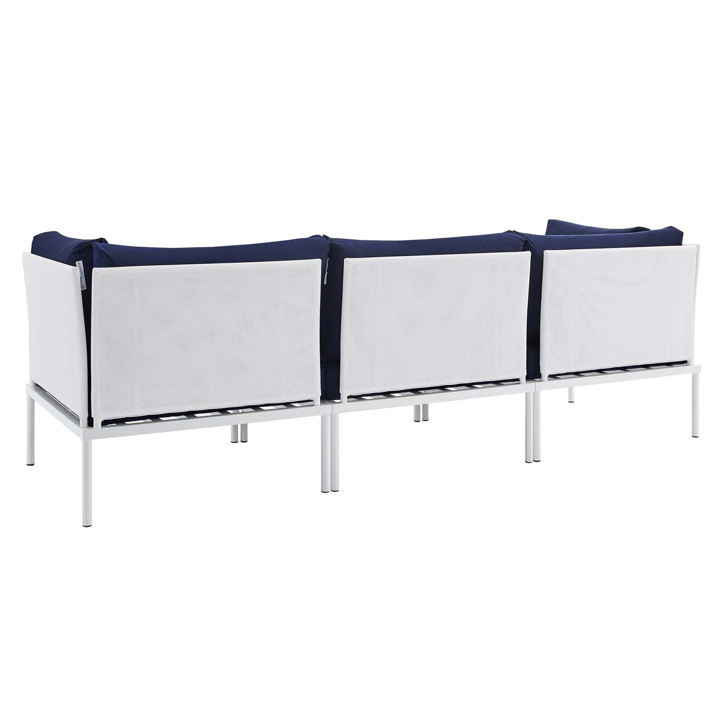 Harmony Sunbrella® Outdoor Patio Aluminum Sofa, Aluminum, Metal, Steel, White Blue Navy, 20814