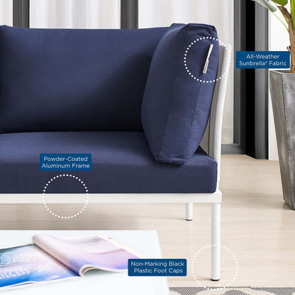 Harmony Sunbrella® Outdoor Patio Aluminum Sofa, Aluminum, Metal, Steel, White Blue Navy, 20814