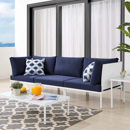 Harmony Sunbrella® Outdoor Patio Aluminum Sofa, Aluminum, Metal, Steel, White Blue Navy, 20814