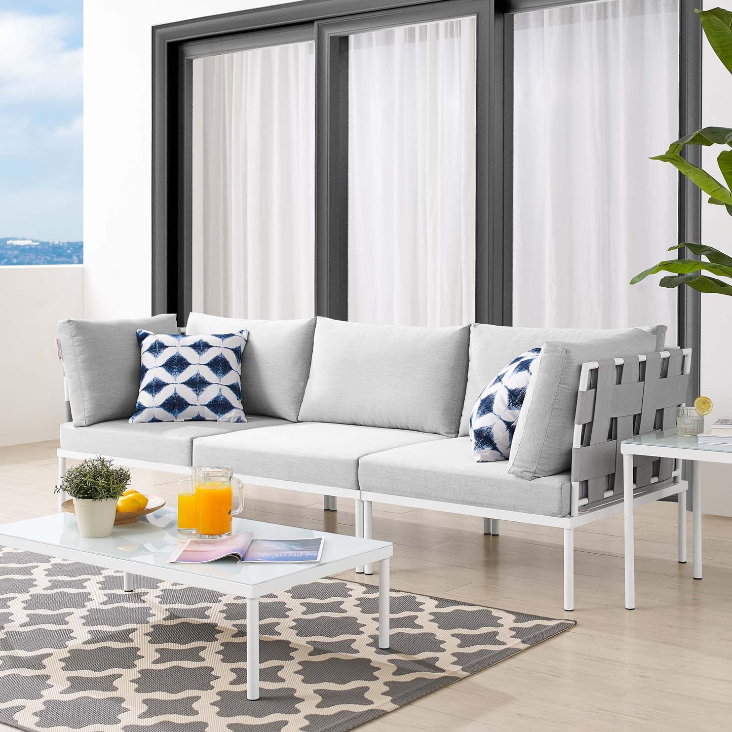 Harmony Sunbrella® Outdoor Patio Aluminum Sofa, Aluminum, Metal, Steel, Grey Gray, 20815