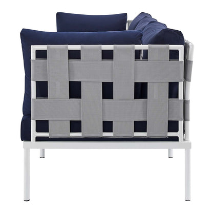 Harmony Sunbrella® Outdoor Patio Aluminum Sofa, Aluminum, Metal, Steel, Grey Gray Blue Navy, 20816