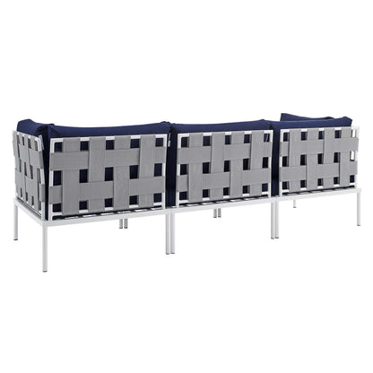 Harmony Sunbrella® Outdoor Patio Aluminum Sofa, Aluminum, Metal, Steel, Grey Gray Blue Navy, 20816