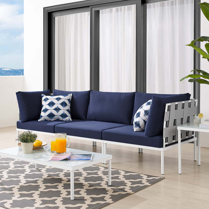 Harmony Sunbrella® Outdoor Patio Aluminum Sofa, Aluminum, Metal, Steel, Grey Gray Blue Navy, 20816