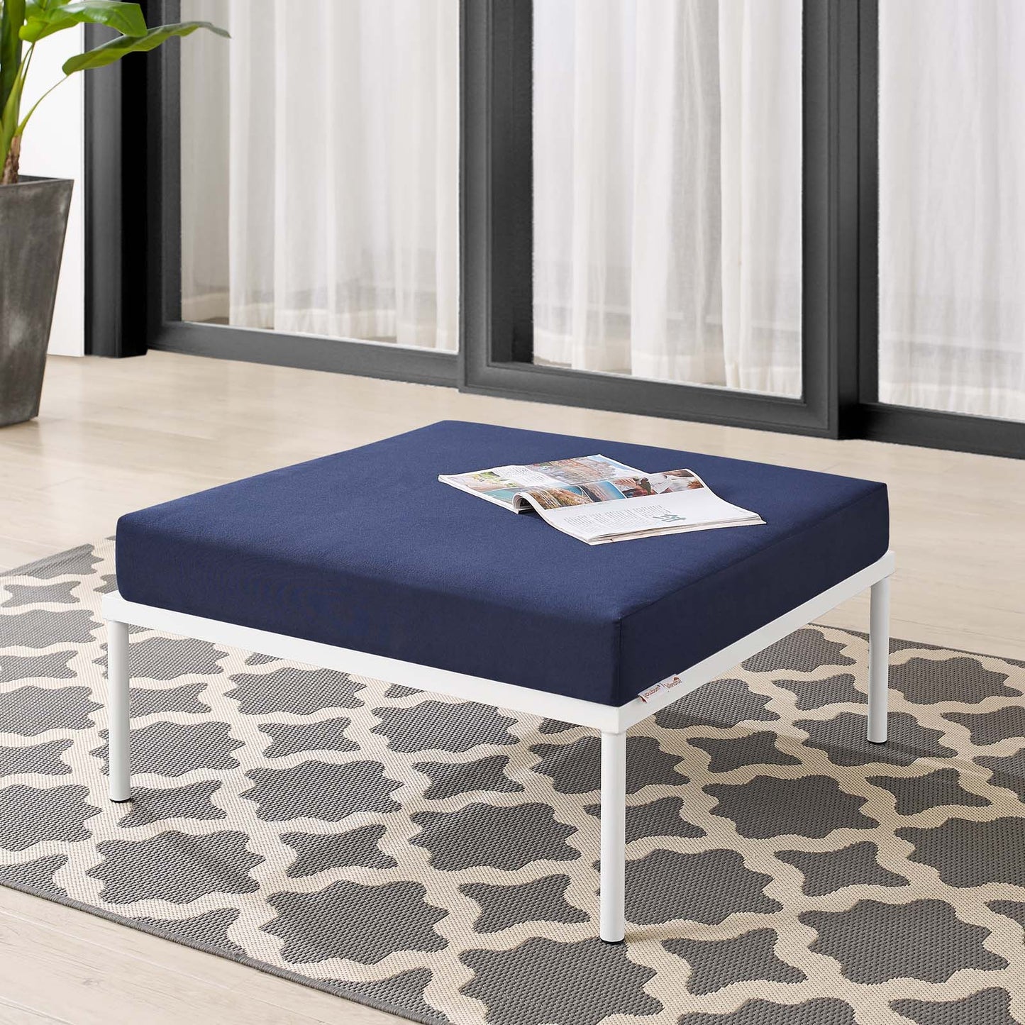 Harmony Sunbrella® Outdoor Patio Aluminum Ottoman, Aluminum, Metal, Steel, Blue Navy, 20818