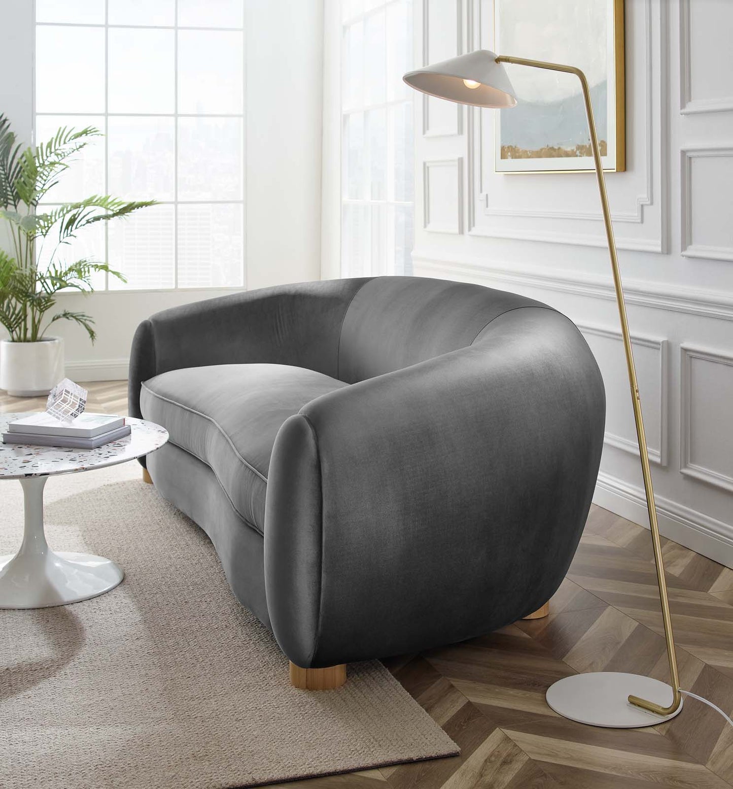 Abundant Performance Velvet Sofa, Velvet, Dark Grey Gray, 23132