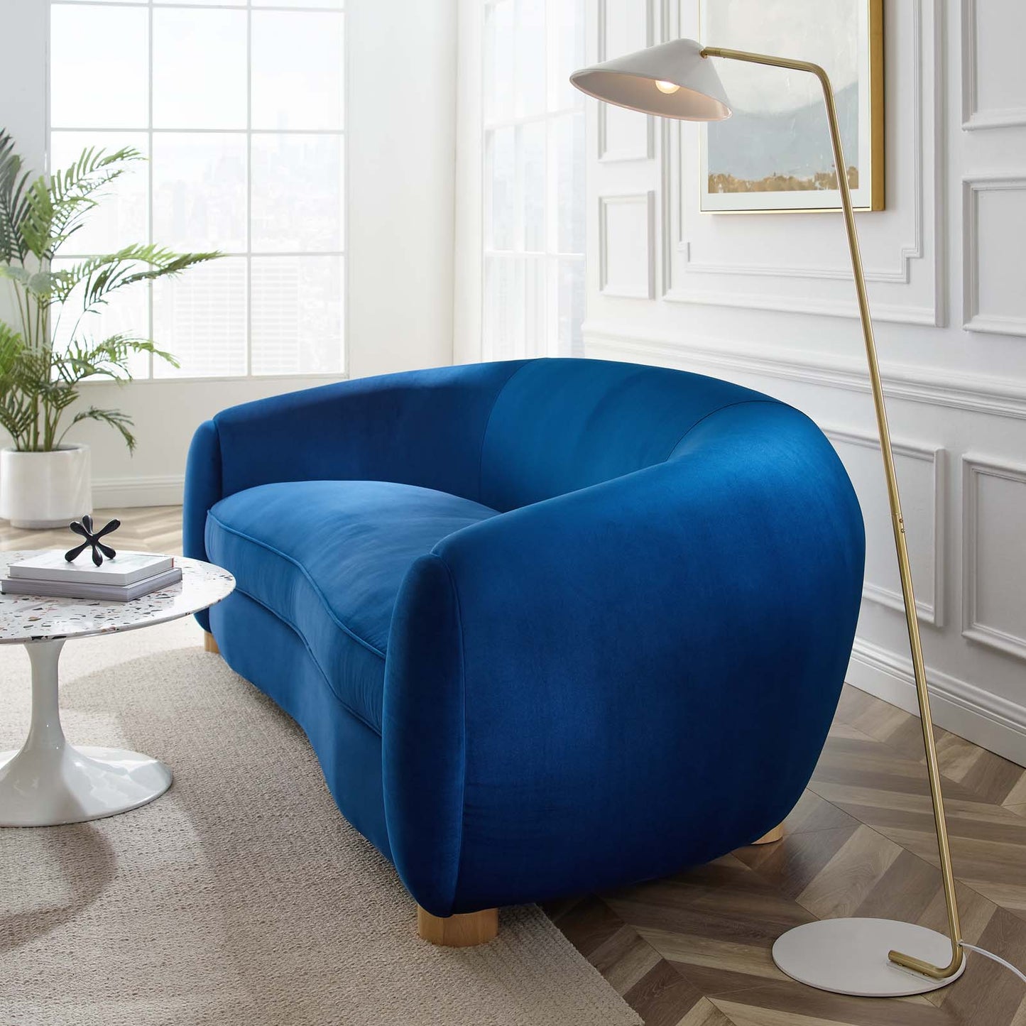 Abundant Performance Velvet Sofa, Velvet, Blue Navy, 23133