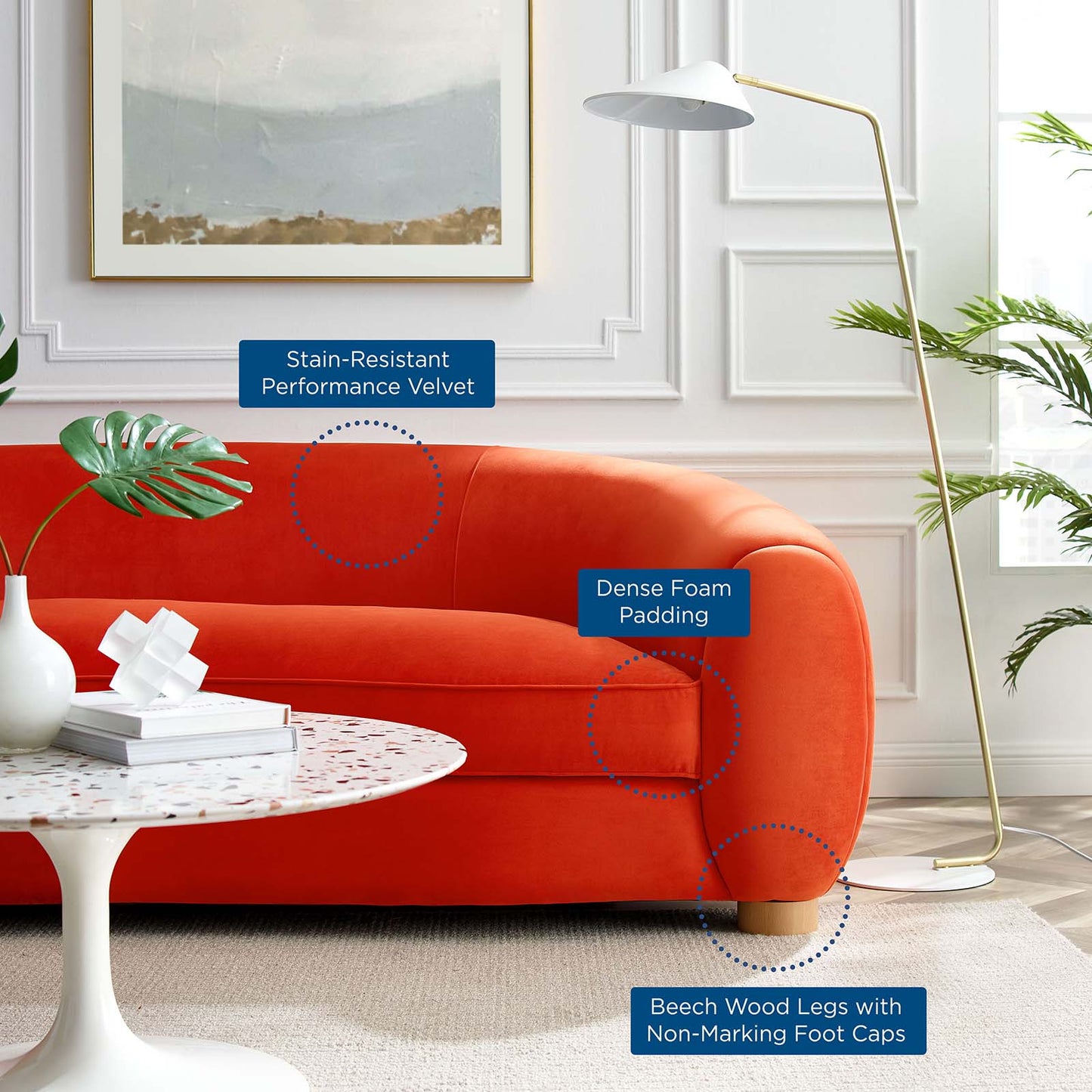 Abundant Performance Velvet Sofa, Velvet, Orange, 23134