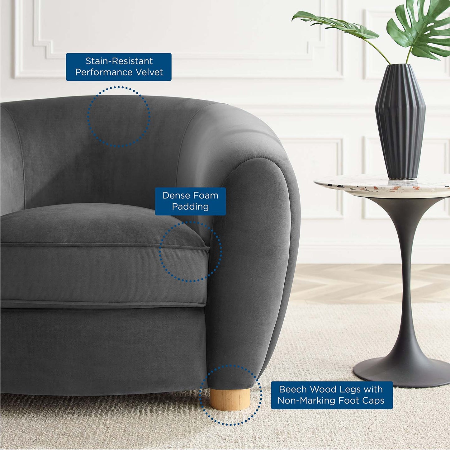 Abundant Performance Velvet Armchair, Velvet, Dark Grey Gray, 23137