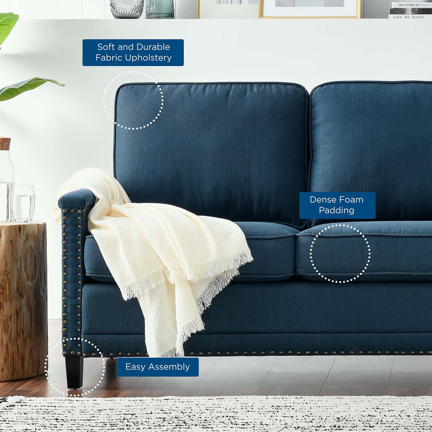 Ashton Upholstered Fabric Sofa, Fabric, Navy Blue, 20819