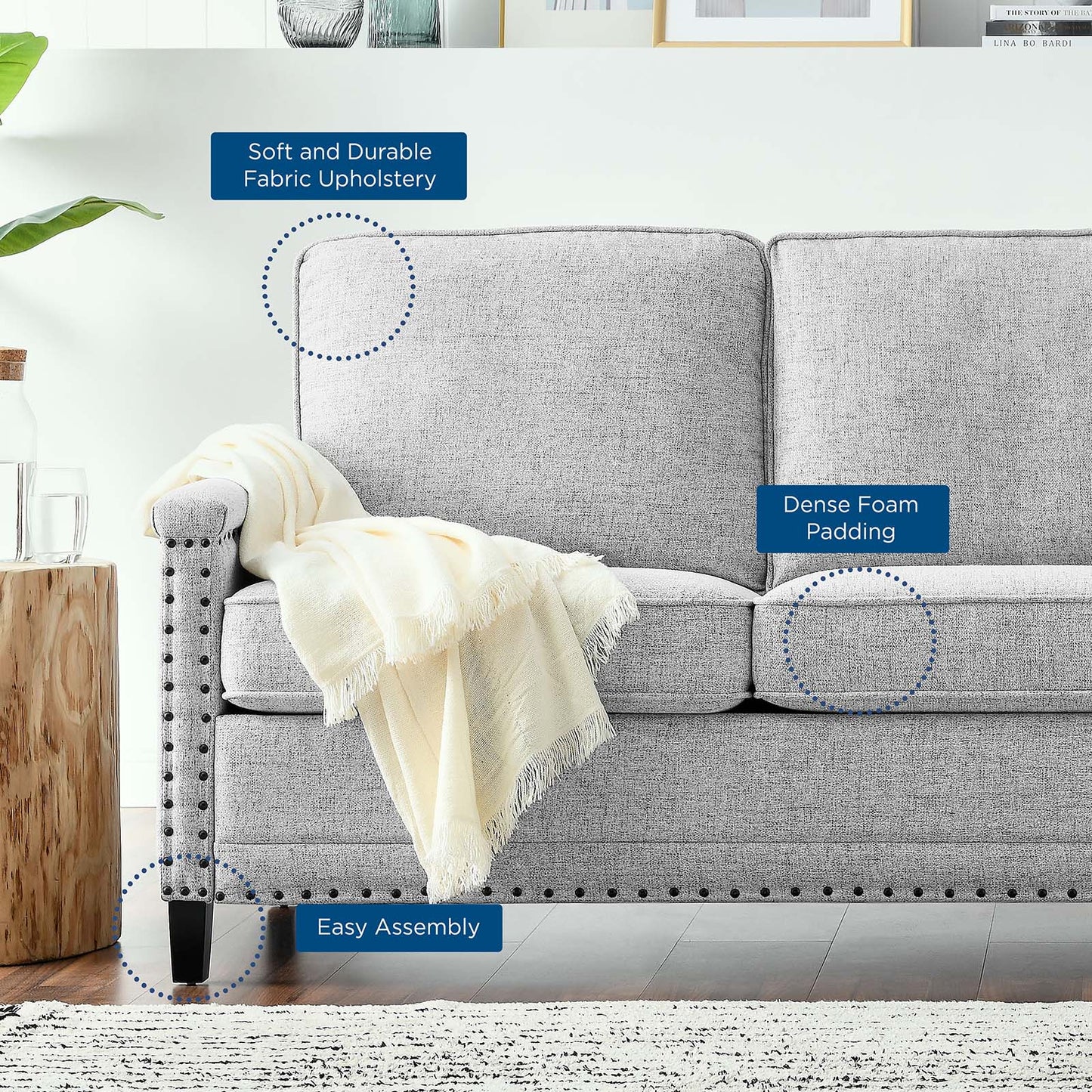 Ashton Upholstered Fabric Sofa, Fabric, Light Grey Gray, 20822