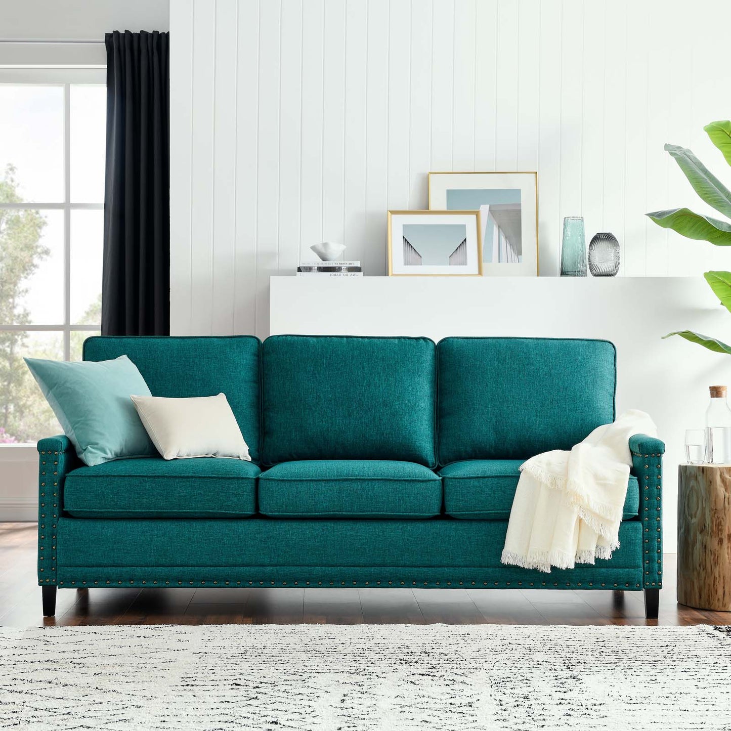 Ashton Upholstered Fabric Sofa, Fabric, Teal Blue, 20823