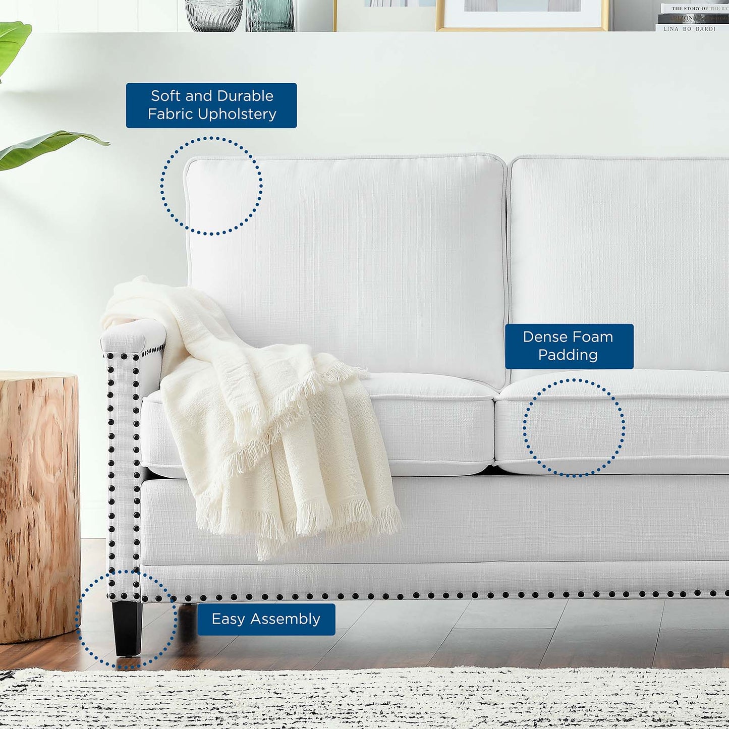 Ashton Upholstered Fabric Sofa, Fabric, White, 20824