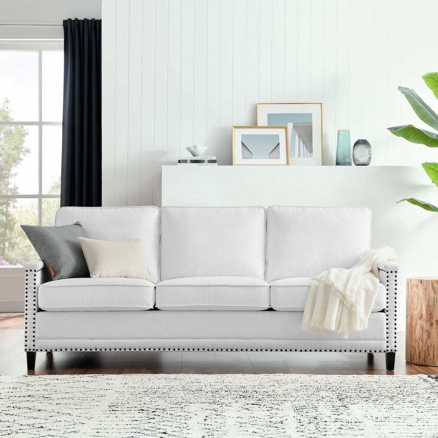 Ashton Upholstered Fabric Sofa, Fabric, White, 20824
