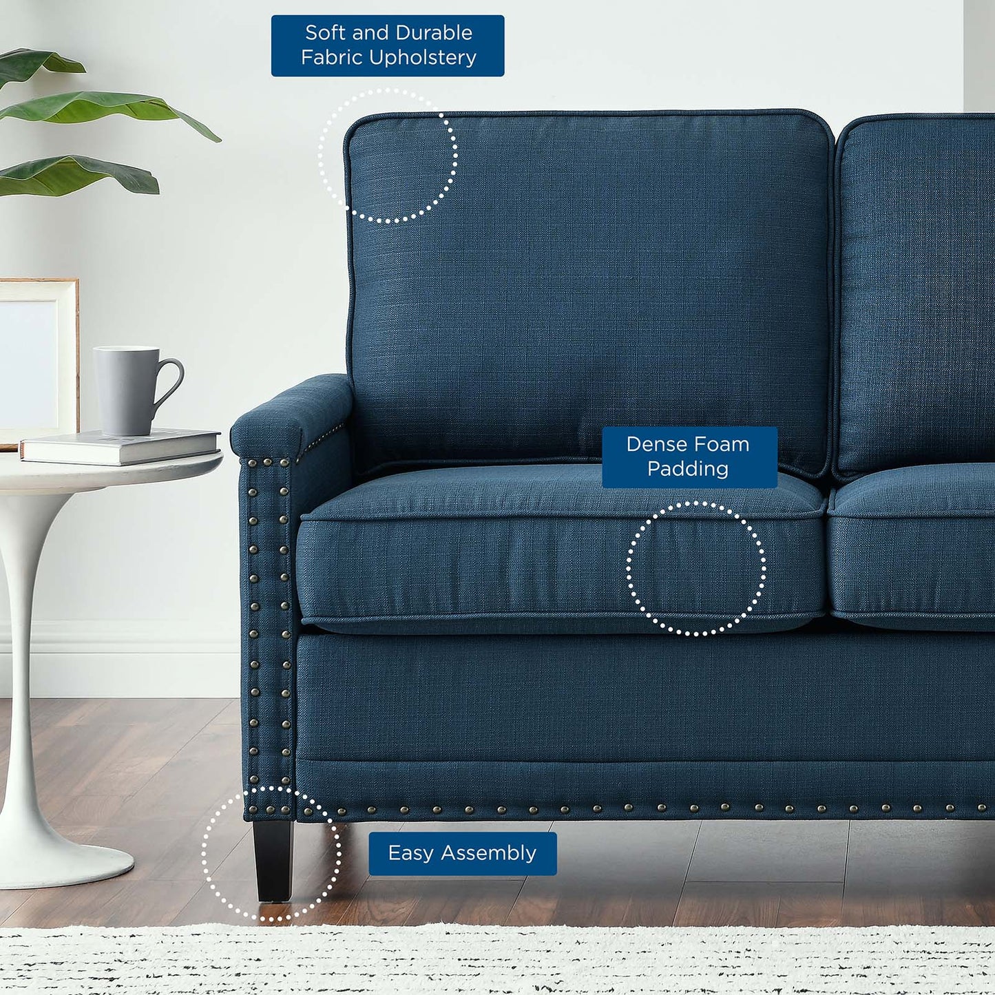 Ashton Upholstered Fabric Loveseat, Fabric, Navy Blue, 20826