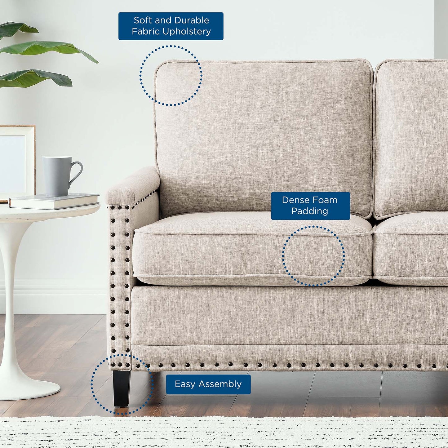 Ashton Upholstered Fabric Loveseat, Fabric, Beige, 20827