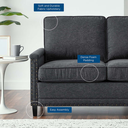 Ashton Upholstered Fabric Loveseat, Fabric, Dark Grey Gray, 20828