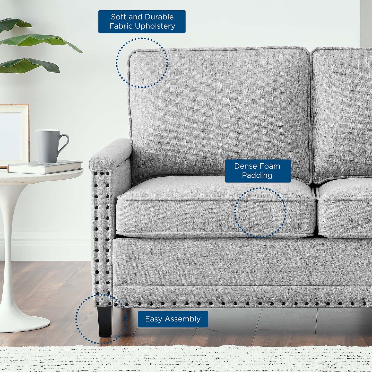 Ashton Upholstered Fabric Loveseat, Fabric, Light Grey Gray, 20829
