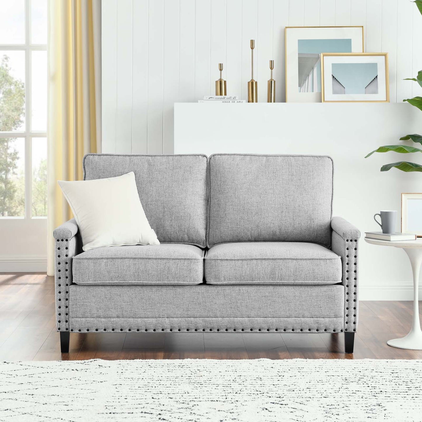 Ashton Upholstered Fabric Loveseat, Fabric, Light Grey Gray, 20829