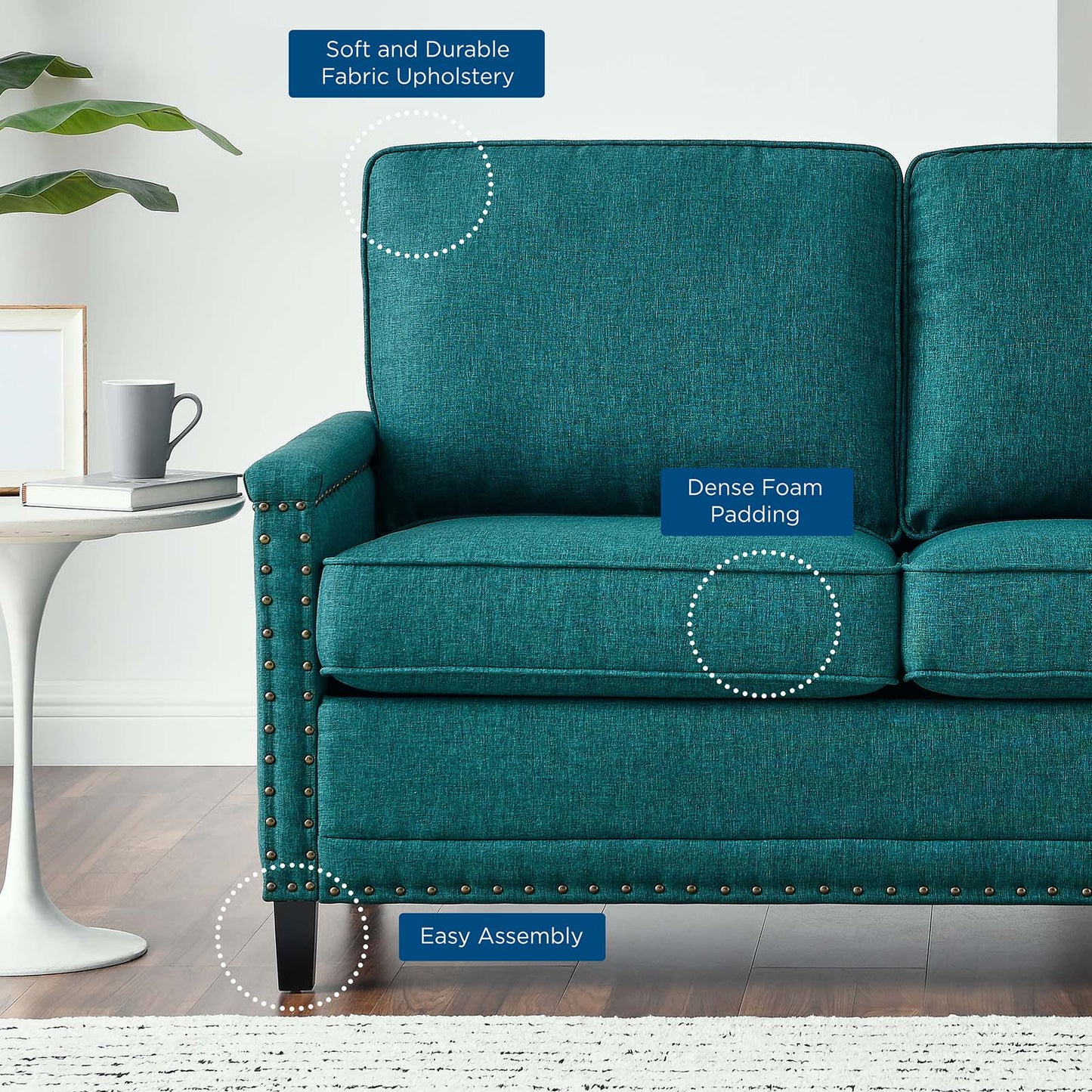 Ashton Upholstered Fabric Loveseat, Fabric, Teal Blue, 20830