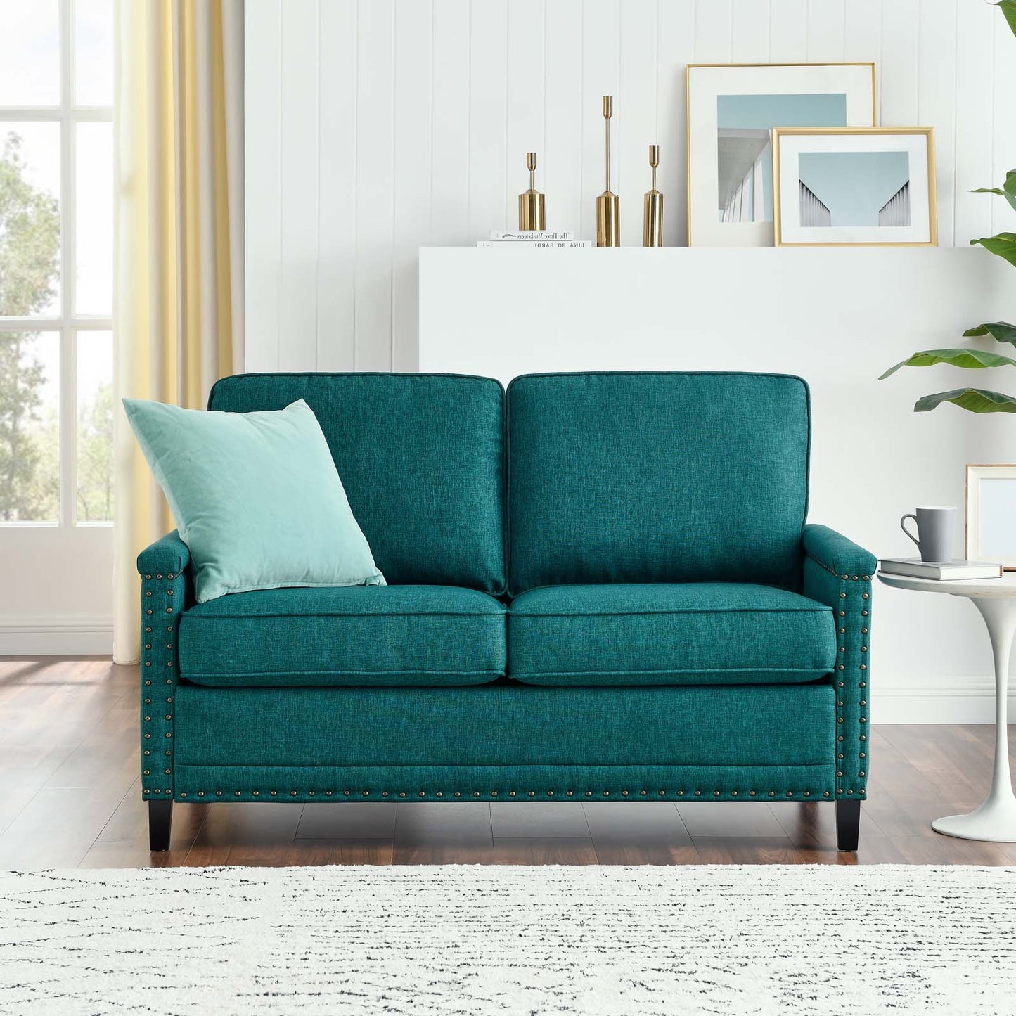 Ashton Upholstered Fabric Loveseat, Fabric, Teal Blue, 20830