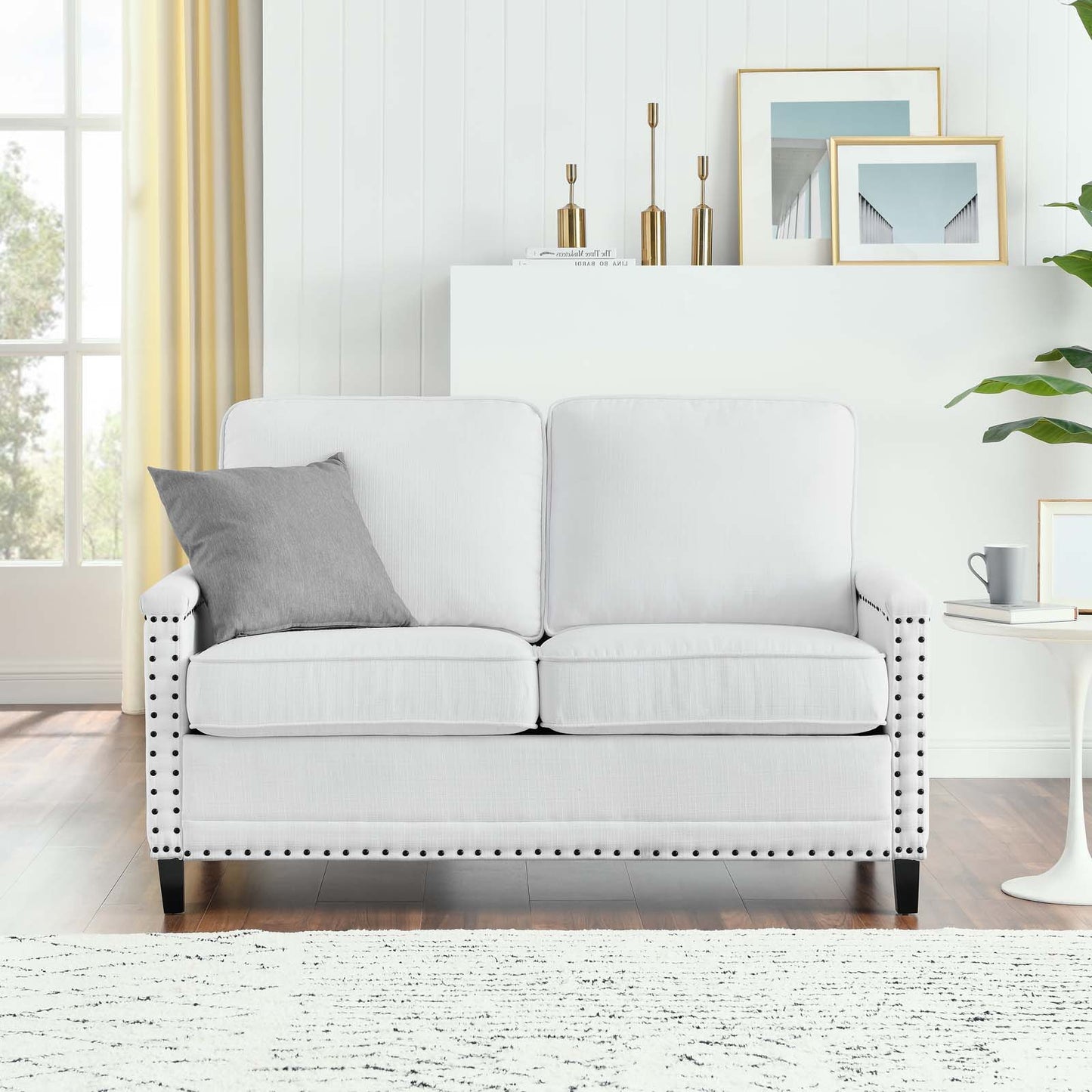 Ashton Upholstered Fabric Loveseat, Fabric, White, 20831