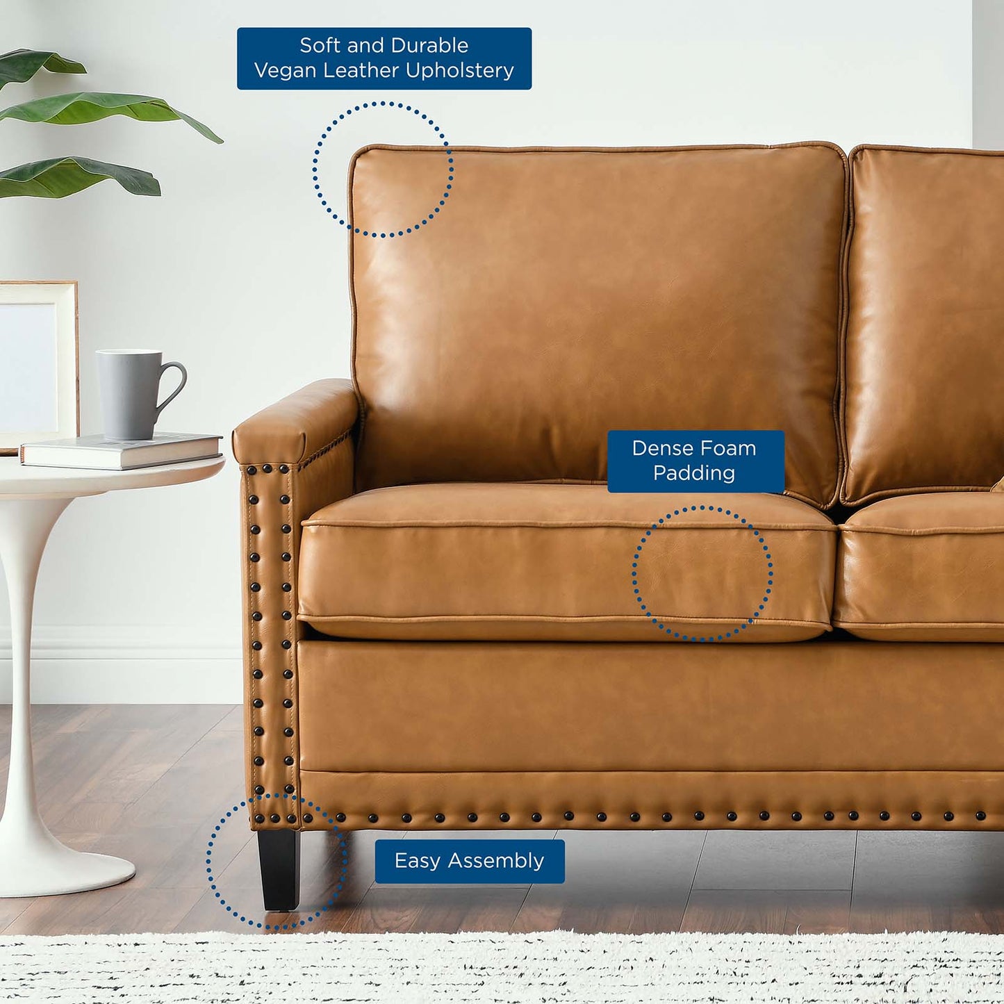 Ashton Loveseat, Faux Vegan Leather, Tan, 20832