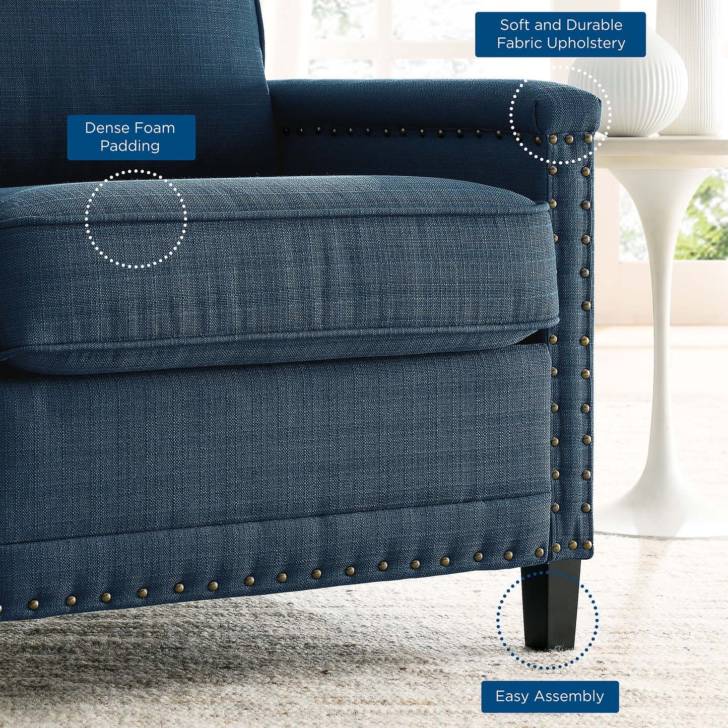 Ashton Upholstered Fabric Armchair, Fabric, Navy Blue, 20833