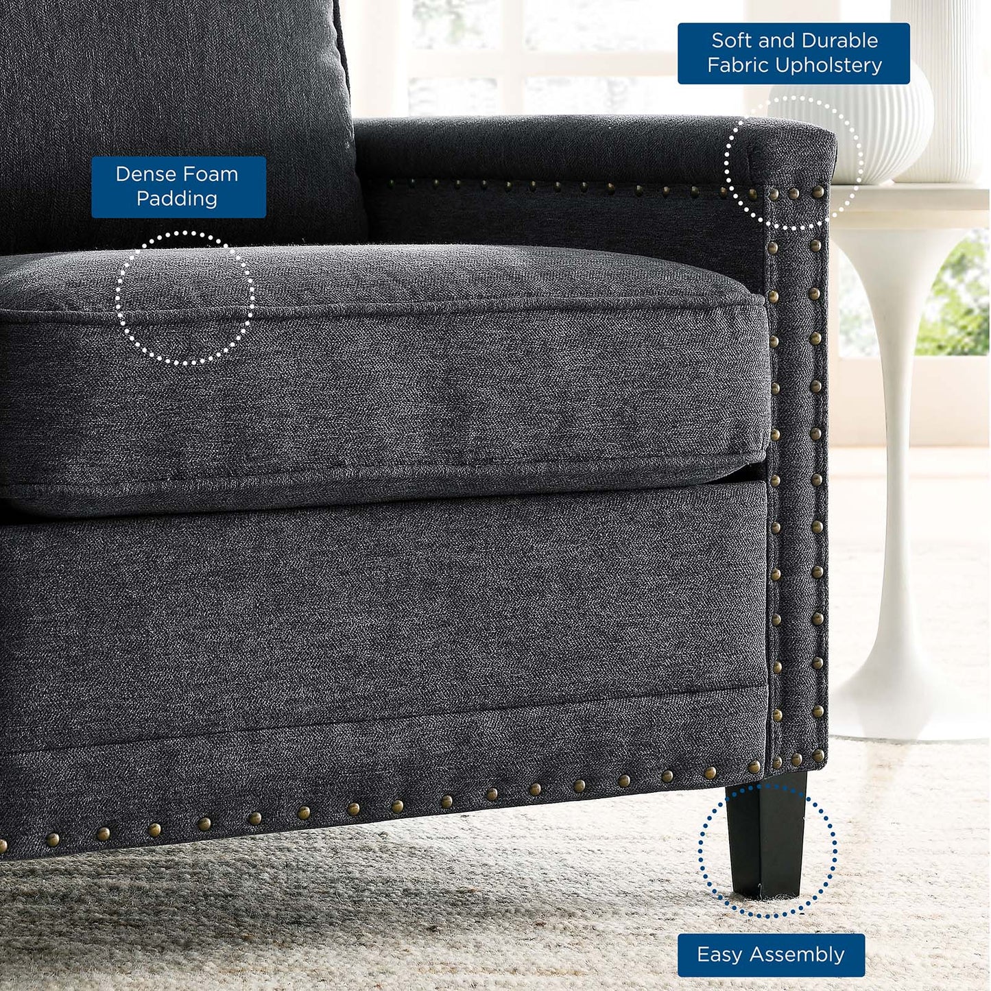 Ashton Upholstered Fabric Armchair, Fabric, Dark Grey Gray, 20835