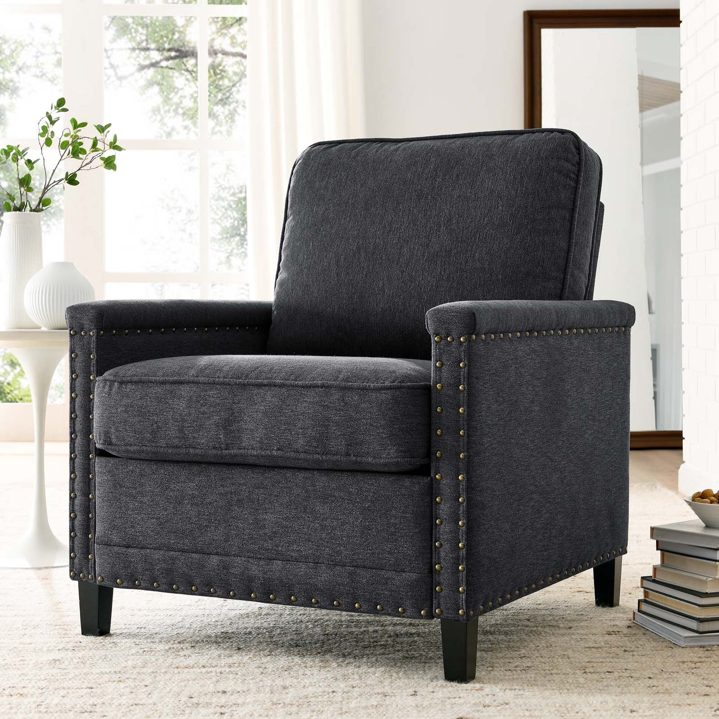 Ashton Upholstered Fabric Armchair, Fabric, Dark Grey Gray, 20835