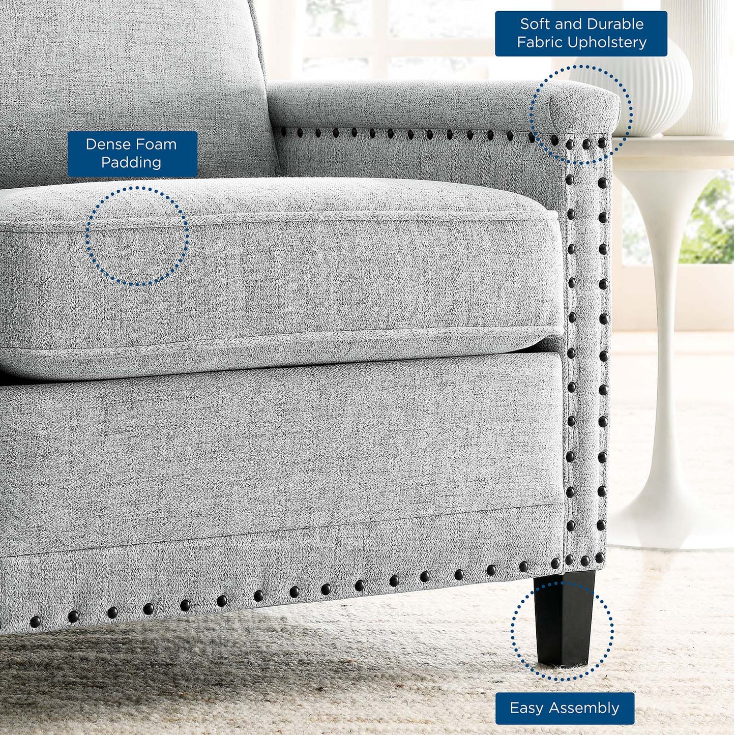 Ashton Upholstered Fabric Armchair, Fabric, Light Grey Gray, 20836