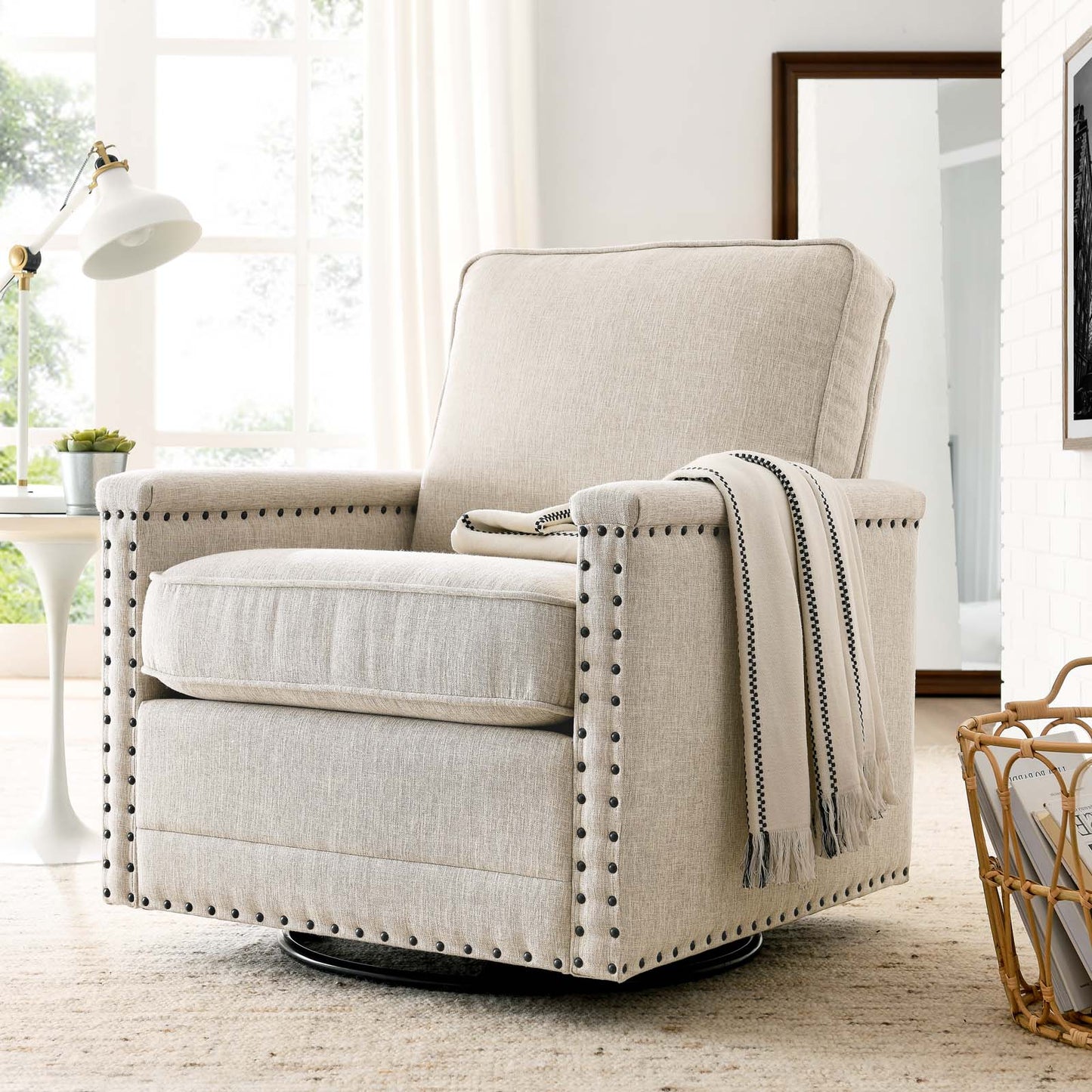 Ashton Upholstered Fabric Swivel Chair, Fabric, Beige, 20841