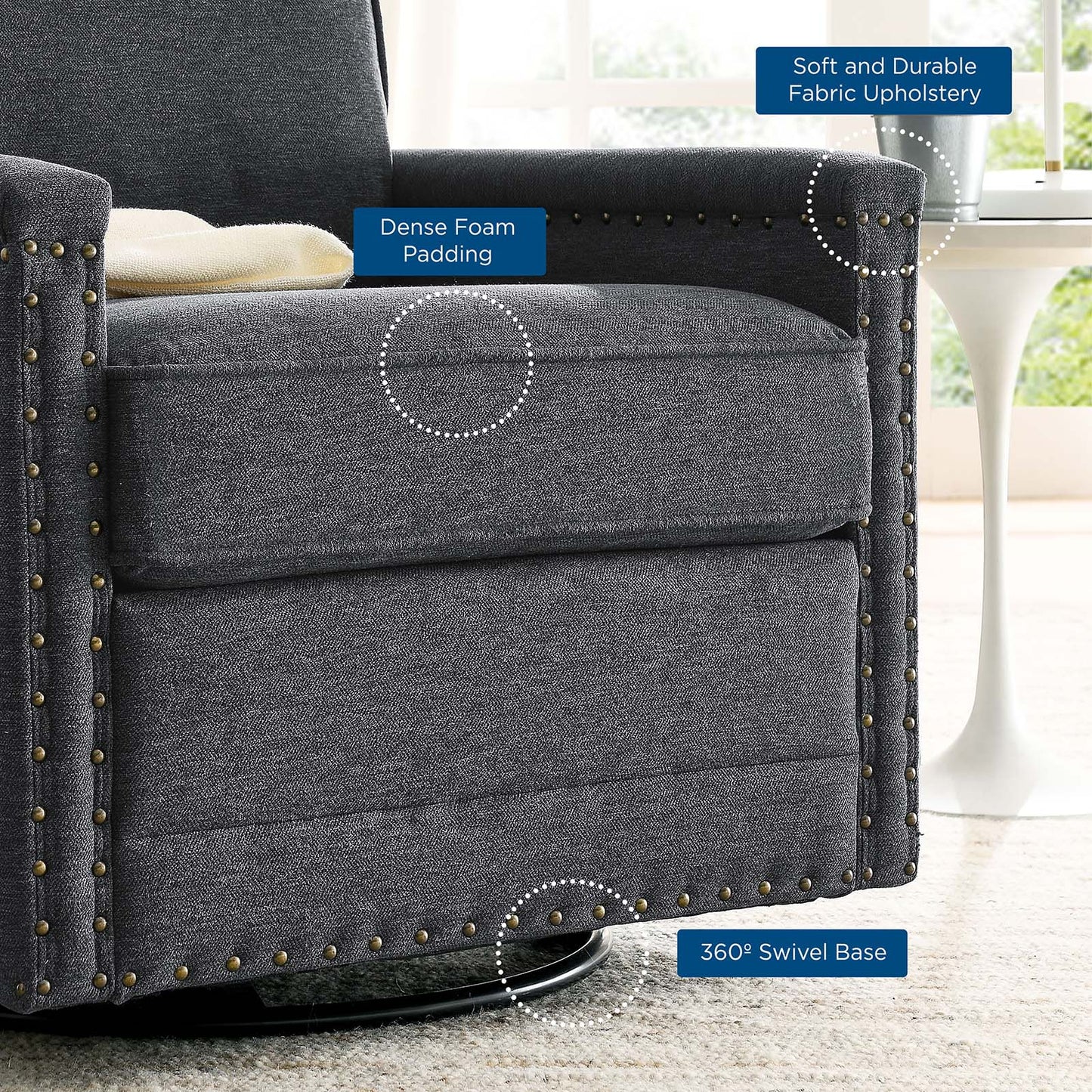 Ashton Upholstered Fabric Swivel Chair, Fabric, Dark Grey Gray, 20842