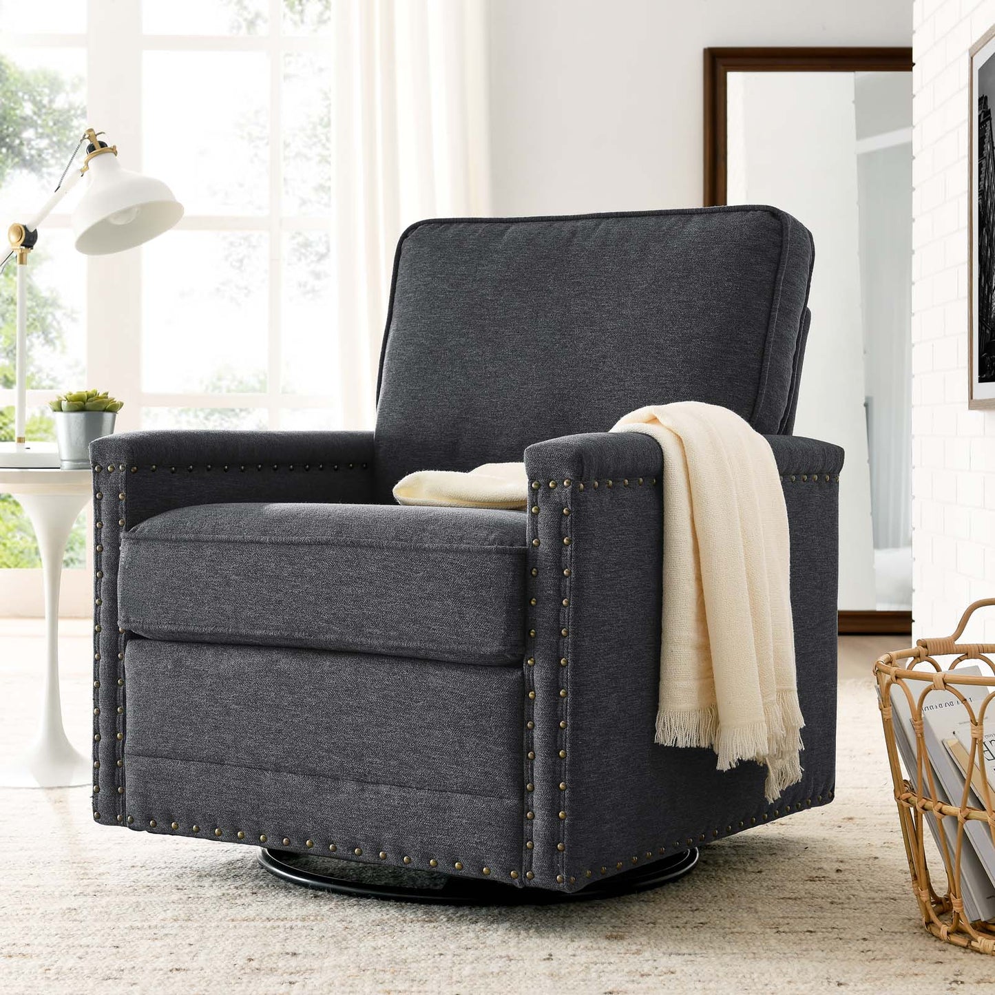 Ashton Upholstered Fabric Swivel Chair, Fabric, Dark Grey Gray, 20842