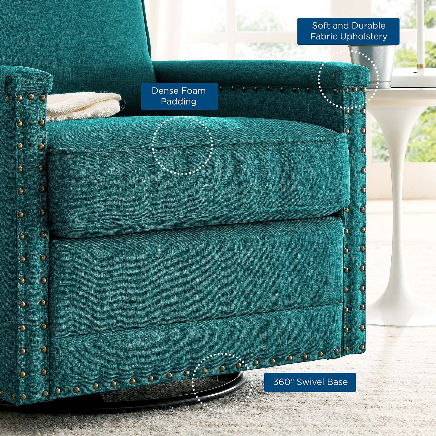 Ashton Upholstered Fabric Swivel Chair, Fabric, Teal Blue, 20844