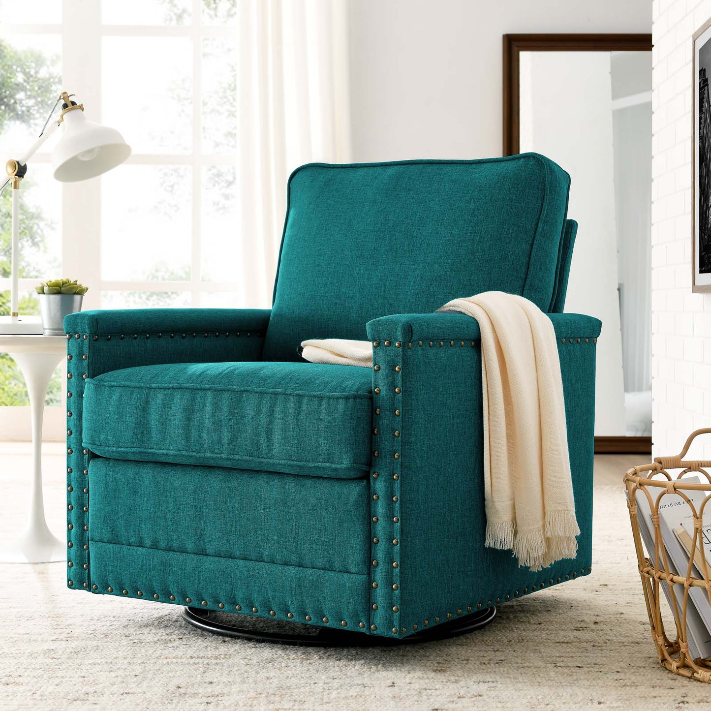 Ashton Upholstered Fabric Swivel Chair, Fabric, Teal Blue, 20844