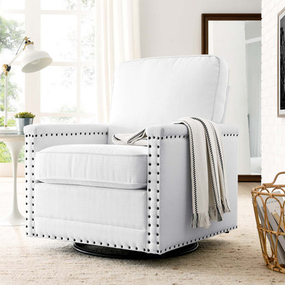 Ashton Upholstered Fabric Swivel Chair, Fabric, White, 20845