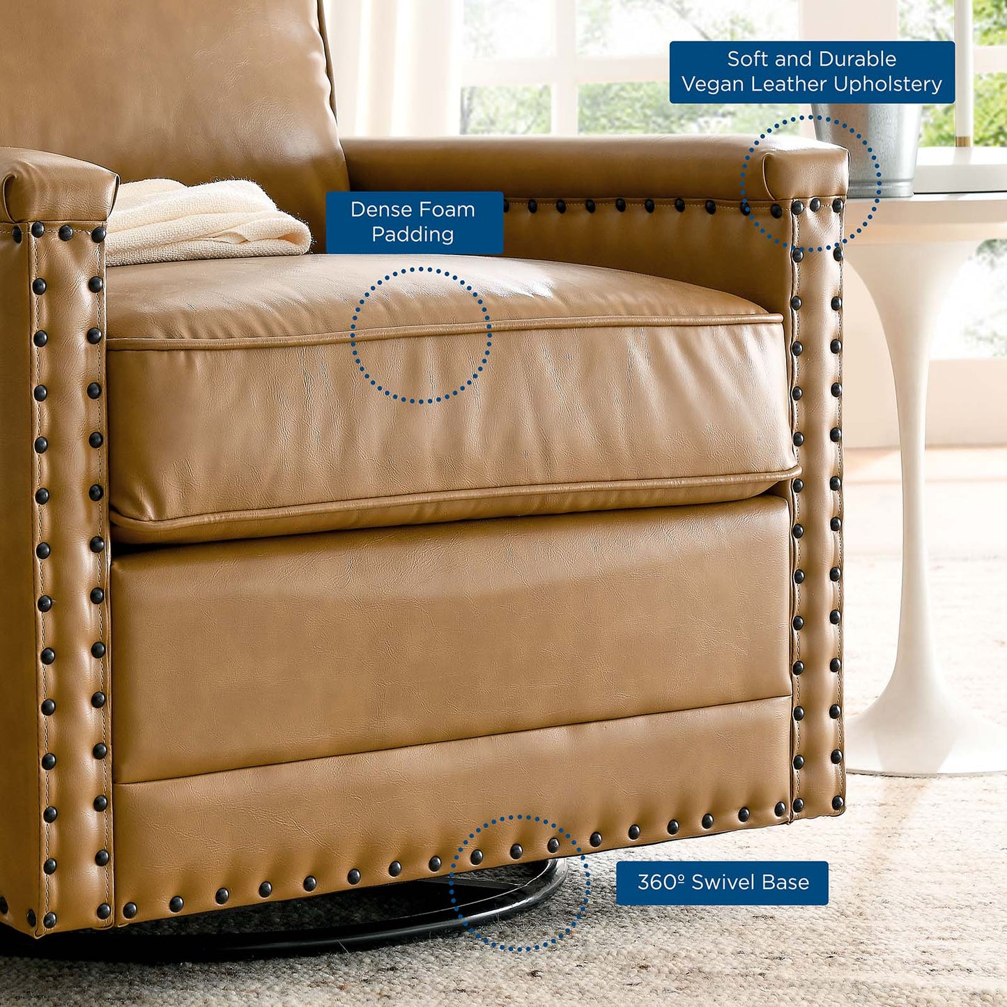 Ashton Vegan Leather Swivel Chair, Faux Vegan Leather, Tan, 20846