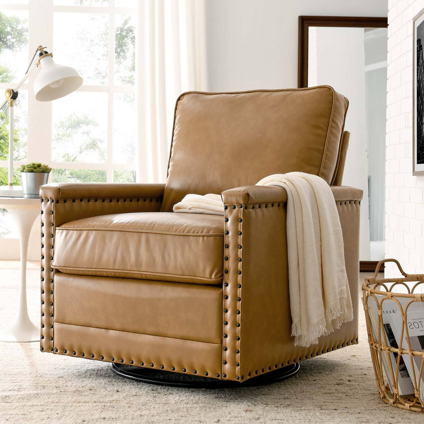 Ashton Vegan Leather Swivel Chair, Faux Vegan Leather, Tan, 20846
