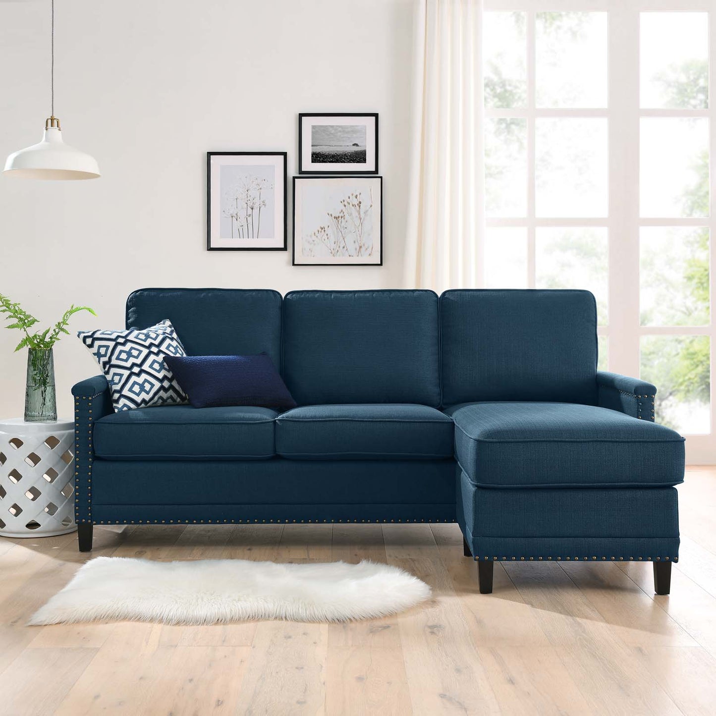 Ashton Upholstered Fabric Sectional Sofa, Fabric, Navy Blue, 20847