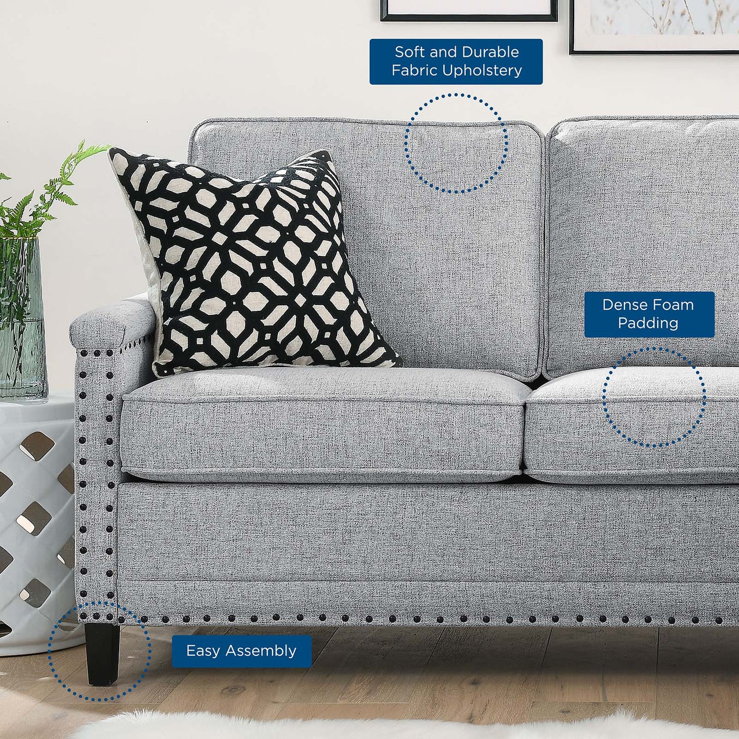 Ashton Upholstered Fabric Sectional Sofa, Fabric, Light Grey Gray, 20850